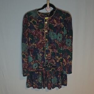 Colorful Floral Button Up Blouse and Skirt Set